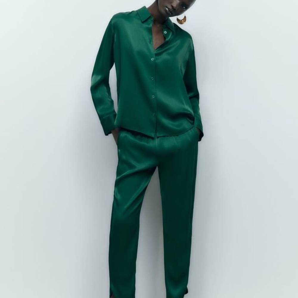 Zara Green Satin Pantsuit